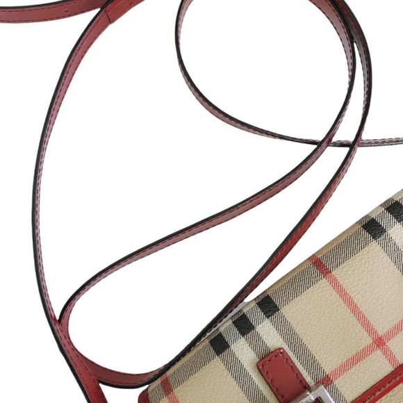 BURBERRY RED, CANVAS LEATHER SHOULDER BAG - Picture 4 of 14